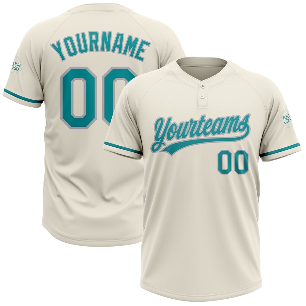 Cream Teal Gray Two Button Unisex Softball Jersey, Custom Team Softball Jersey Cream Teal Gray Two Button Unisex Softball Jersey, Custom Team Softball Jersey