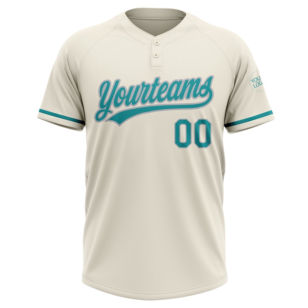 Cream Teal Gray Two Button Unisex Softball Jersey, Custom Team Softball Jersey Cream Teal Gray Two Button Unisex Softball Jersey, Custom Team Softball Jersey