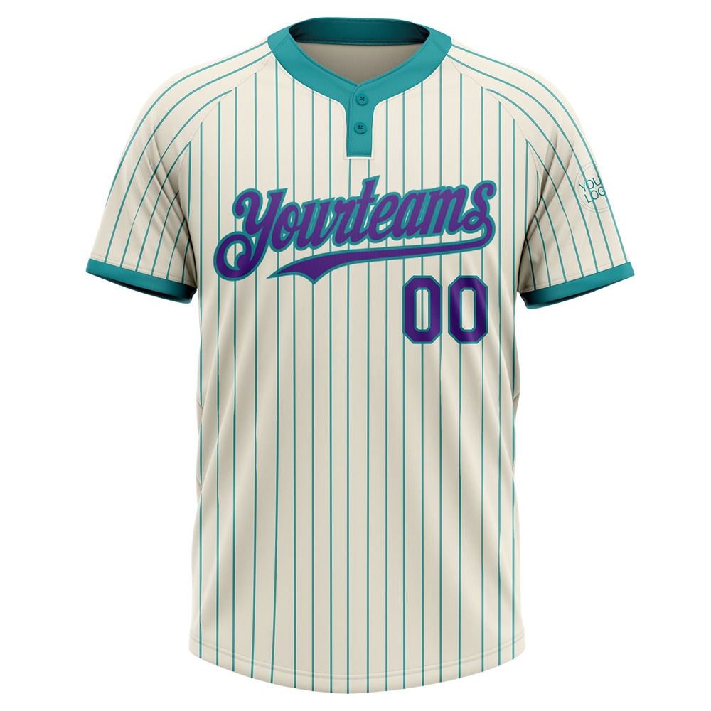 Cream Teal Pinstripe Purple Two Button Unisex Softball Jersey, Custom Team Softball Jersey Cream Teal Pinstripe Purple Two Button Unisex Softball Jersey, Custom Team Softball Jersey