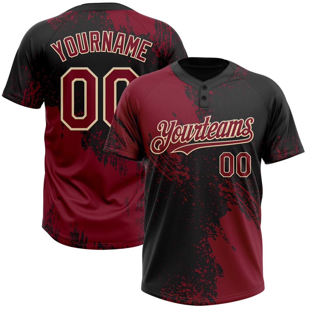 Crimson Black Cream 3D Pattern Abstract Brush Stroke Two Button Unisex Softball Jersey, Custom Team Softball Jersey Crimson Black Cream 3D Pattern Abstract Brush Stroke Two Button Unisex Softball Jersey, Custom Team Softball Jersey