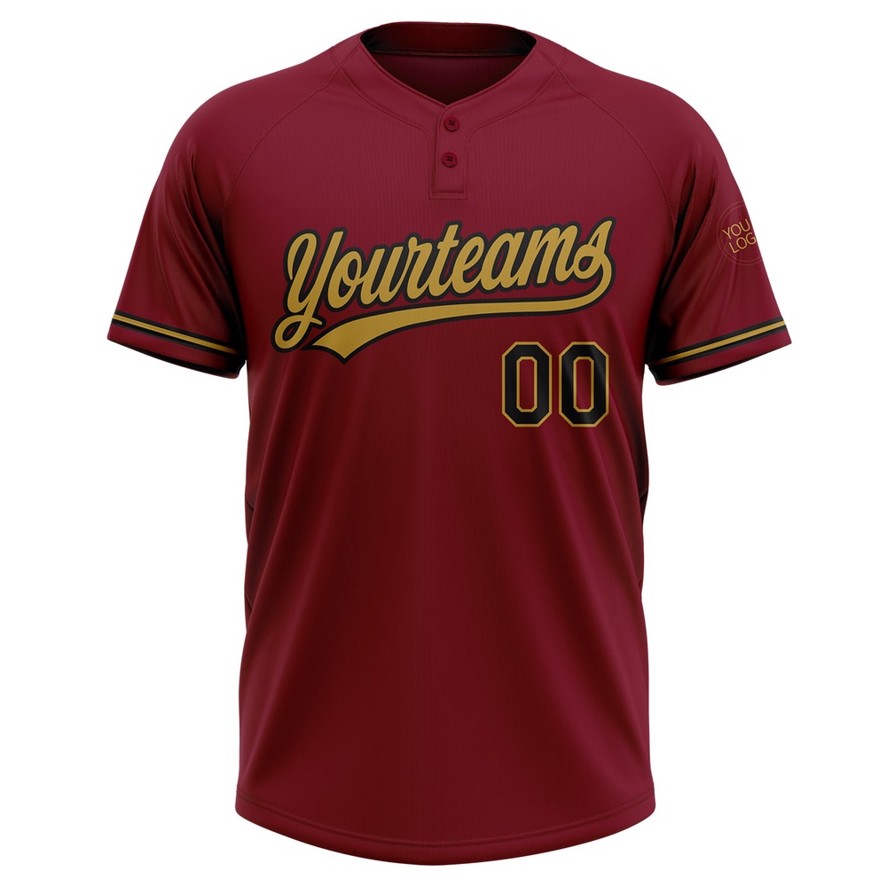 Crimson Black Old Gold Two Button Unisex Softball Jersey, Custom Team Softball Jersey Crimson Black Old Gold Two Button Unisex Softball Jersey, Custom Team Softball Jersey