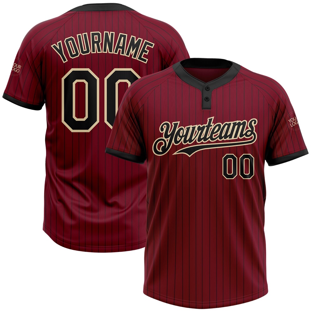 Crimson Black Pinstripe Cream Two Button Unisex Softball Jersey, Custom Team Softball Jersey