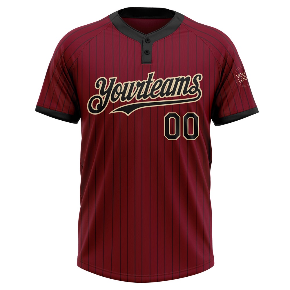 Crimson Black Pinstripe Cream Two Button Unisex Softball Jersey, Custom Team Softball Jersey