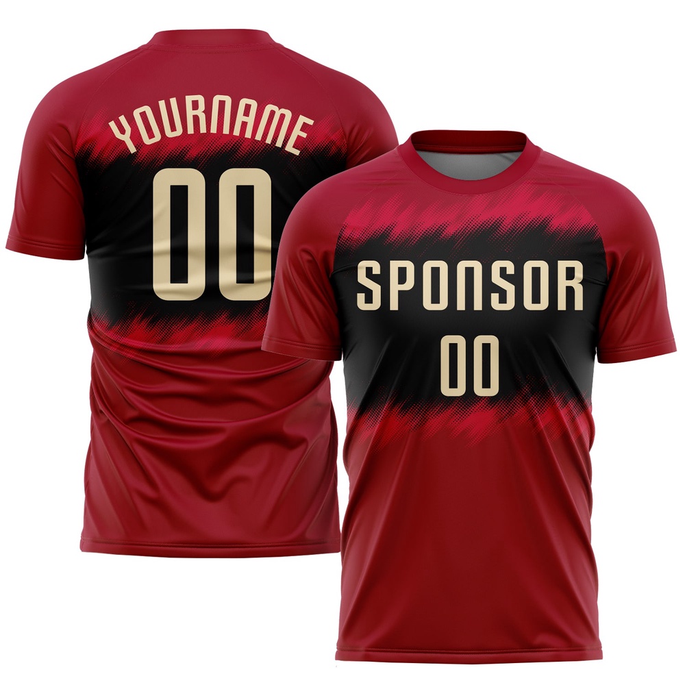 Crimson Cream Black Sublimation Soccer Uniform Jersey, Custom Team Soccer Jersey Shirt