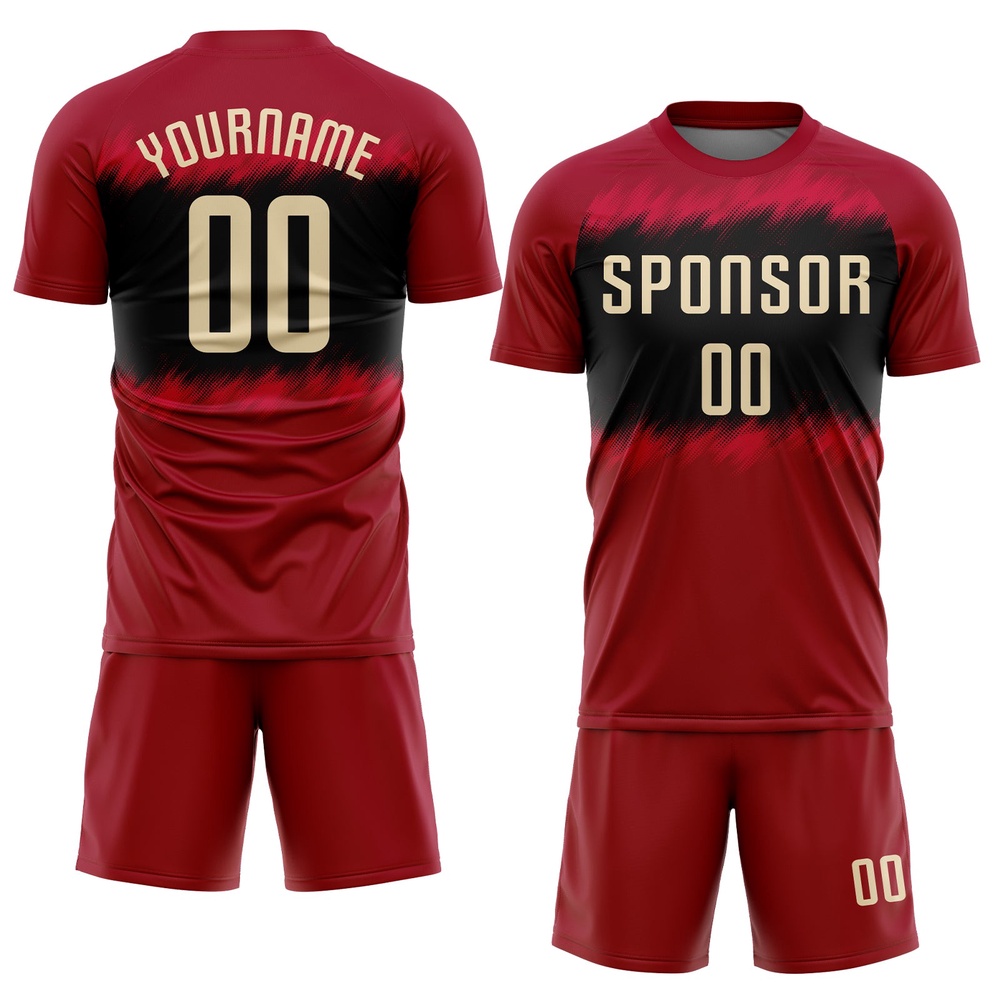 Crimson Cream Black Sublimation Soccer Uniform Jersey, Custom Team Soccer Jersey Shirt