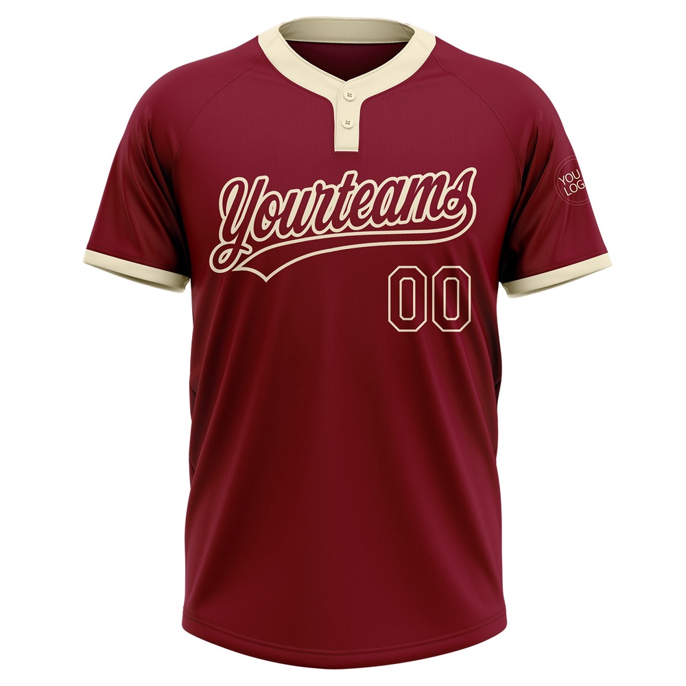 Crimson Crimson Cream Two Button Unisex Softball Jersey, Custom Team Softball Jersey