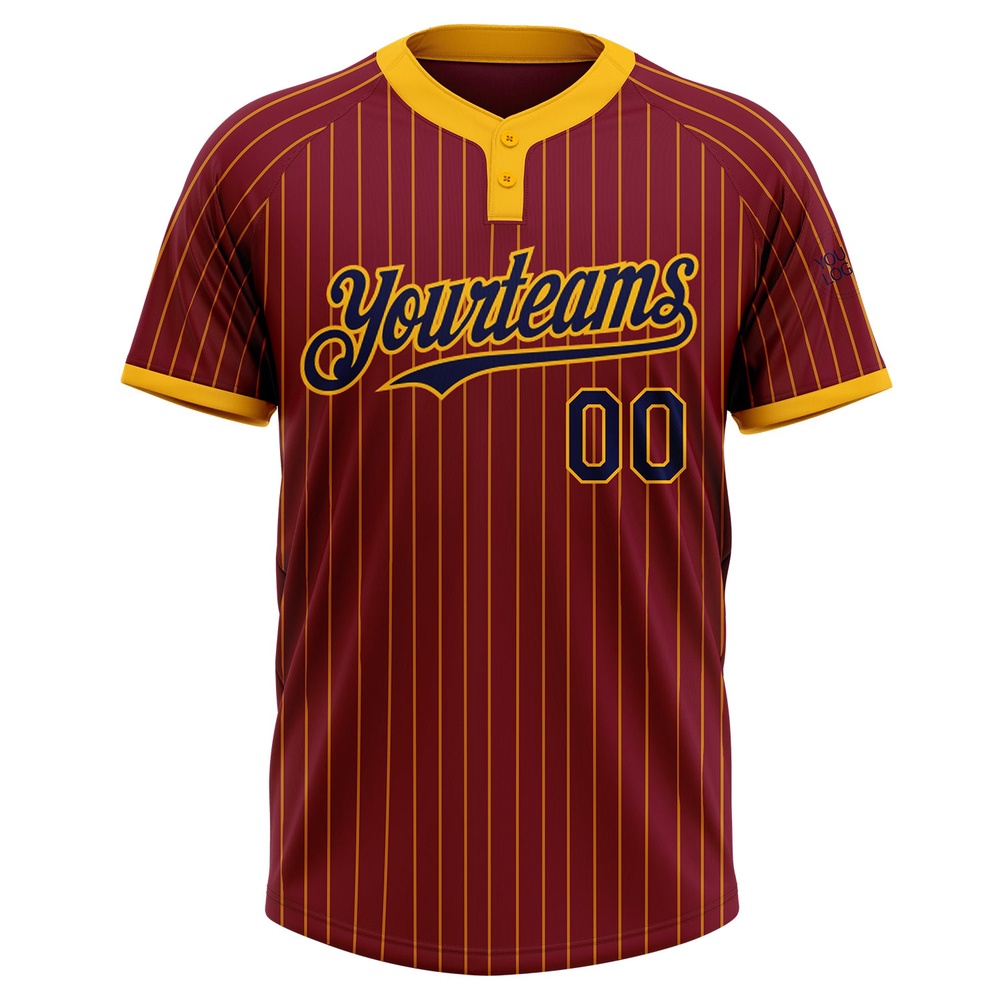 Crimson Gold Pinstripe Navy Two Button Unisex Softball Jersey, Custom Team Softball Jersey