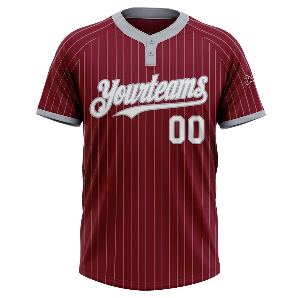Crimson Gray Pinstripe White Two Button Unisex Softball Jersey, Custom Team Softball Jersey Crimson Gray Pinstripe White Two Button Unisex Softball Jersey, Custom Team Softball Jersey