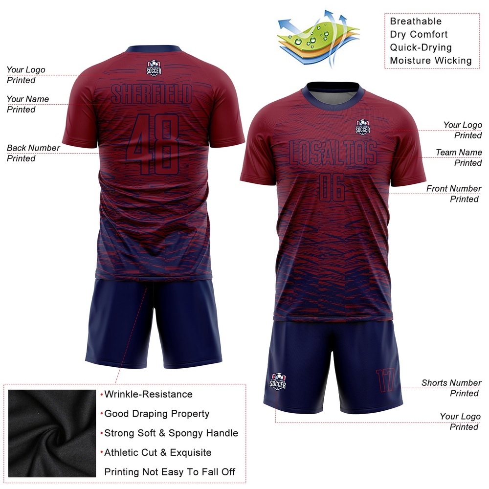 Crimson Navy Sublimation Soccer Uniform Jersey, Custom Team Soccer Jersey Shirt Crimson Navy Sublimation Soccer Uniform Jersey, Custom Team Soccer Jersey Shirt