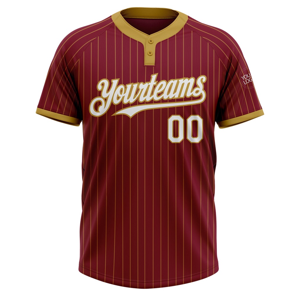 Crimson Old Gold Pinstripe White Two Button Unisex Softball Jersey, Custom Team Softball Jersey Crimson Old Gold Pinstripe White Two Button Unisex Softball Jersey, Custom Team Softball Jersey
