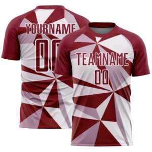Crimson White Geometric Pattern Sublimation Soccer Uniform…
