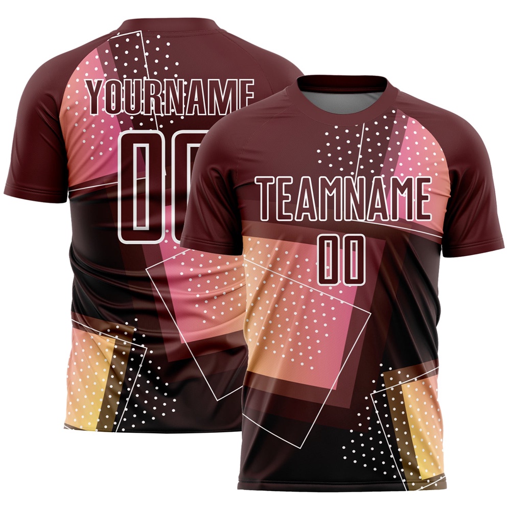 Crimson White Geometric Shapes Sublimation Soccer Uniform Jersey, Custom Team Soccer Jersey Shirt