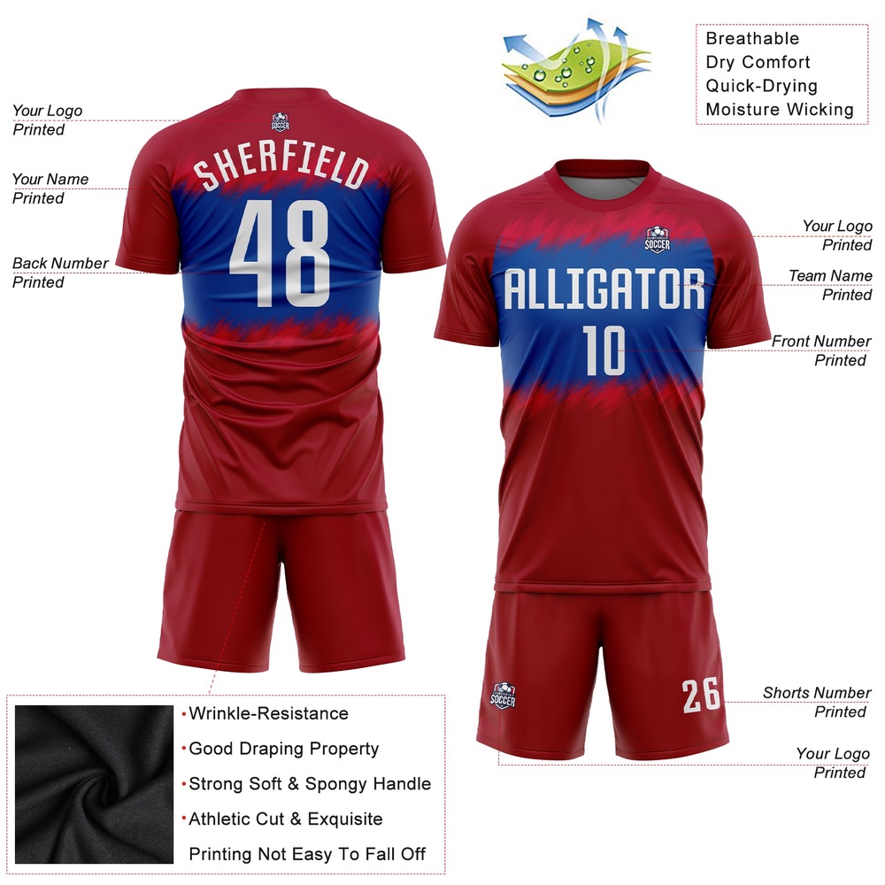 Crimson White Royal Sublimation Soccer Uniform Jersey, Custom Team Soccer Jersey Shirt