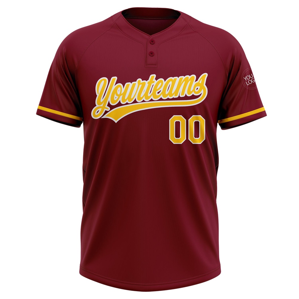 Crimson Yellow White Two Button Unisex Softball Jersey, Custom Team Softball Jersey Crimson Yellow White Two Button Unisex Softball Jersey, Custom Team Softball Jersey