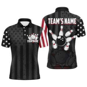 Custom American Bowling Shirt For Men Black…
