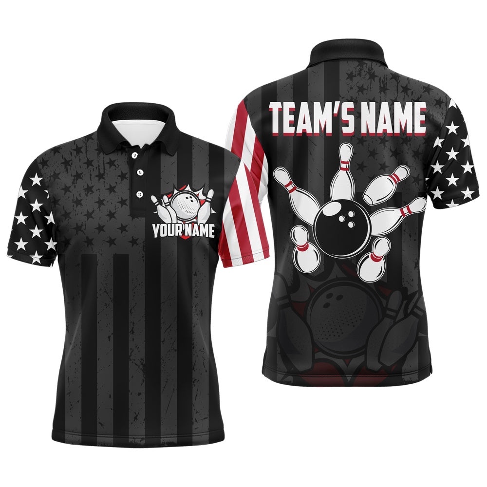 Custom American Bowling Shirt For Men Black Bowling Polo Shirt Team League Bowling Polo Shirt, Personalized Bowling Team Shirt Custom American Bowling Shirt For Men Black Bowling Polo Shirt Team League Bowling Polo Shirt, Personalized Bowling Team Shirt