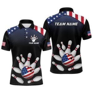 Custom American Flag Bowling Polo Shirt Men…