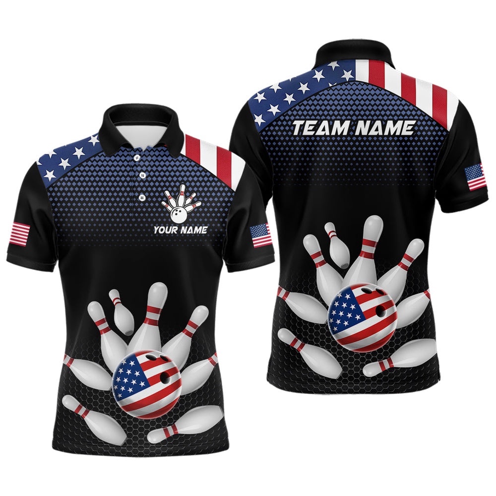 Custom American Flag Bowling Polo Shirt Men Women Patriotic Bowling Polo Shirt For Team, Personalized Bowling Team Shirt Custom American Flag Bowling Polo Shirt Men Women Patriotic Bowling Polo Shirt For Team, Personalized Bowling Team Shirt