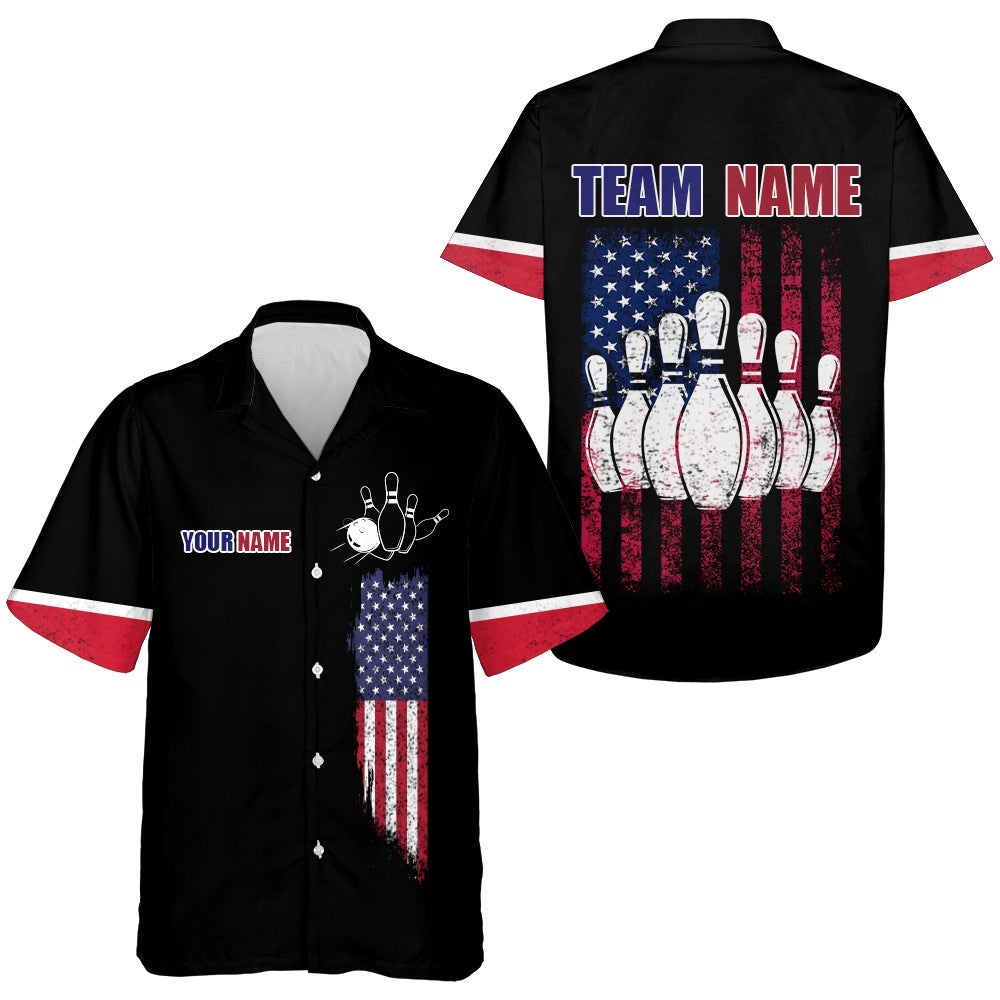Custom American Flag Bowling Shirt With Name Bowling Team Shirt, Custom Team Bowling Hawaiian Shirt Custom American Flag Bowling Shirt With Name Bowling Team Shirt, Custom Team Bowling Hawaiian Shirt