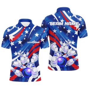 Custom American Flag Strike Bowling Polo Shirts…