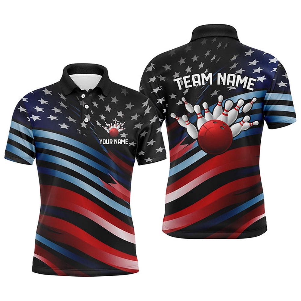 Custom American Flag Team Bowling Polo Shirts For Men, Patriotic Bowling Team Polo Shirt Outfit, Personalized Bowling Team Shirt Custom American Flag Team Bowling Polo Shirts For Men, Patriotic Bowling Team Polo Shirt Outfit, Personalized Bowling Team Shirt