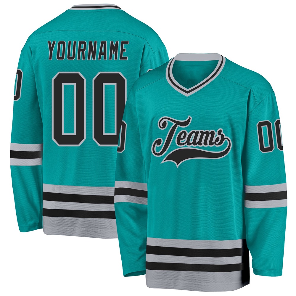Custom Aqua Black Gray Hockey Jersey, New Hockey Jersey, Personali Sport Team Jersey Shirt