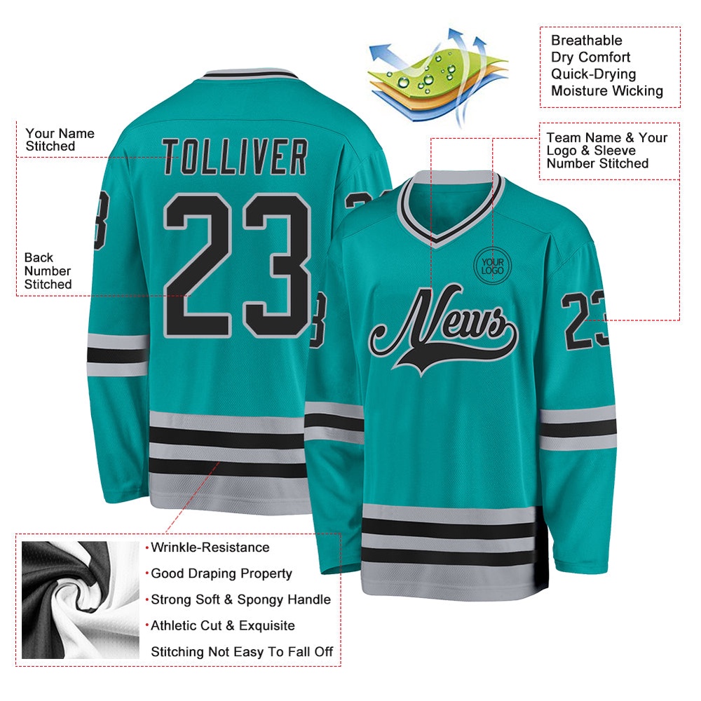 Custom Aqua Black Gray Hockey Jersey, New Hockey Jersey, Personali Sport Team Jersey Shirt