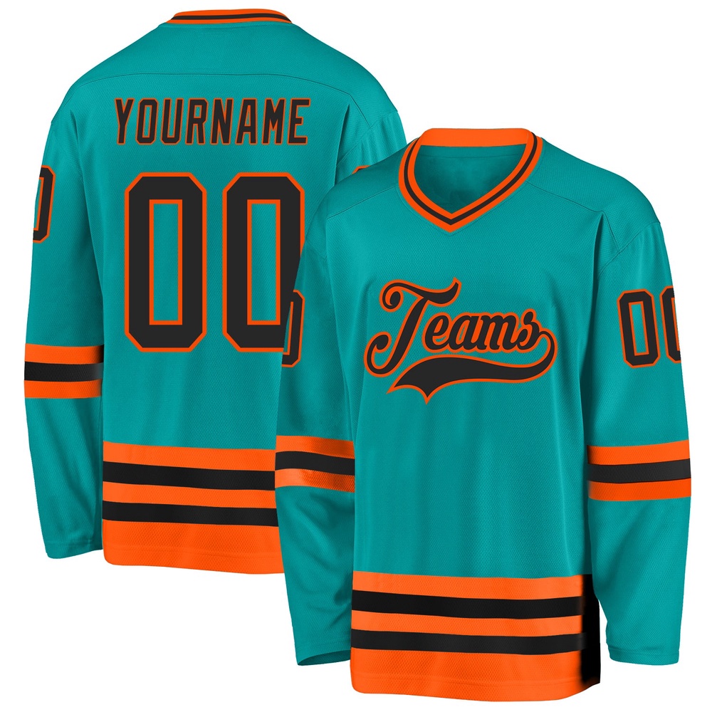 Custom Aqua Black Orange Hockey Jersey, New Hockey Jersey, Personali Sport Team Jersey Shirt