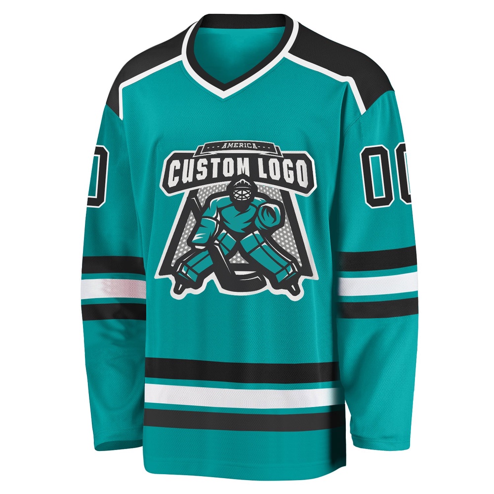 Custom Aqua Black White Hockey Jersey, New Hockey Jersey, Personali Sport Team Jersey Shirt
