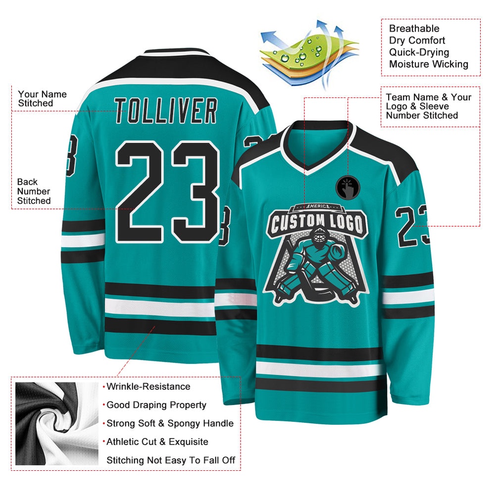 Custom Aqua Black White Hockey Jersey, New Hockey Jersey, Personali Sport Team Jersey Shirt