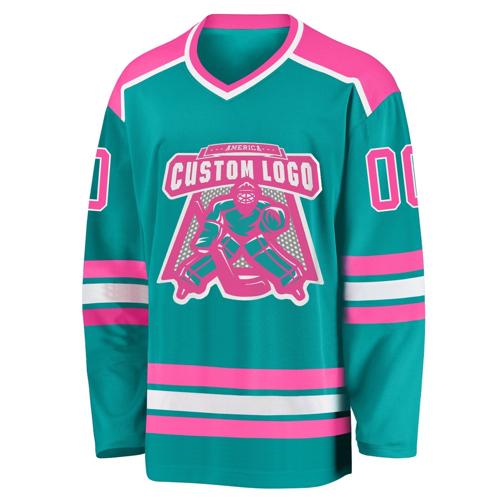 Custom Aqua Pink White Hockey Jersey, New Hockey Jersey, Personali Sport Team Jersey Shirt Custom Aqua Pink White Hockey Jersey, New Hockey Jersey, Personali Sport Team Jersey Shirt