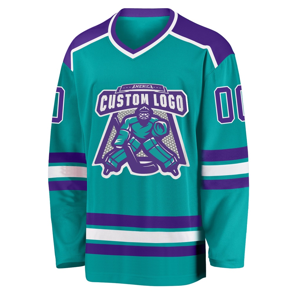 Custom Aqua Purple White Hockey Jersey, New Hockey Jersey, Personali Sport Team Jersey Shirt