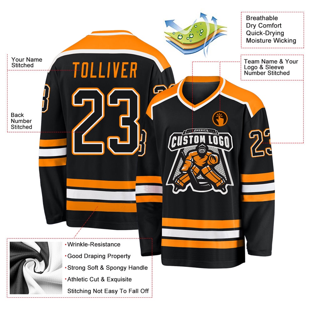Custom Black Black Bay Orange Hockey Jersey, New Hockey Jersey, Personali Sport Team Jersey Shirt