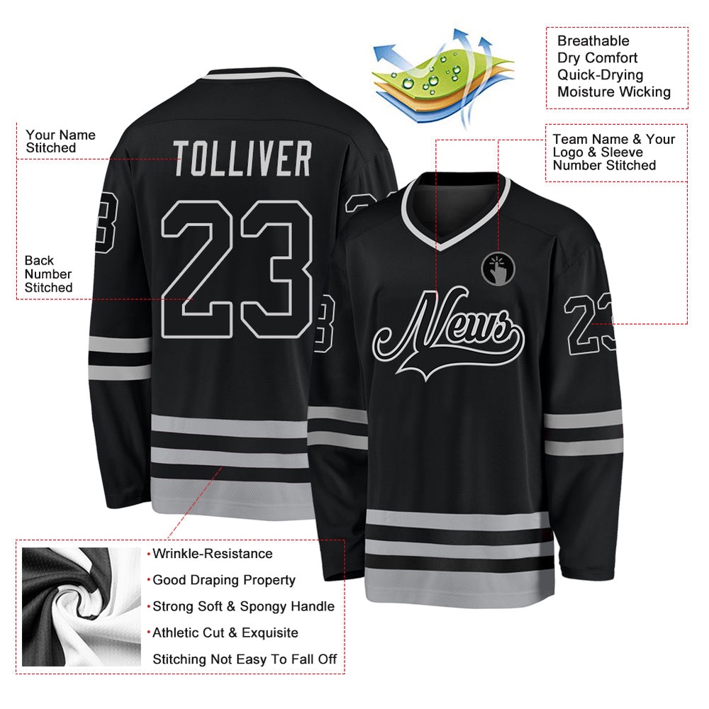 Custom Black Black Gray Hockey Jersey, New Hockey Jersey, Personali Sport Team Jersey Shirt Custom Black Black Gray Hockey Jersey, New Hockey Jersey, Personali Sport Team Jersey Shirt