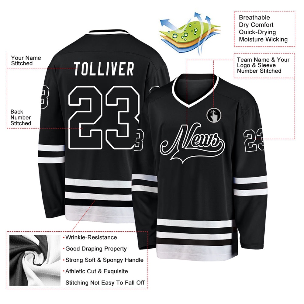 Custom Black Black White Hockey Jersey, New Hockey Jersey, Personali Sport Team Jersey Shirt