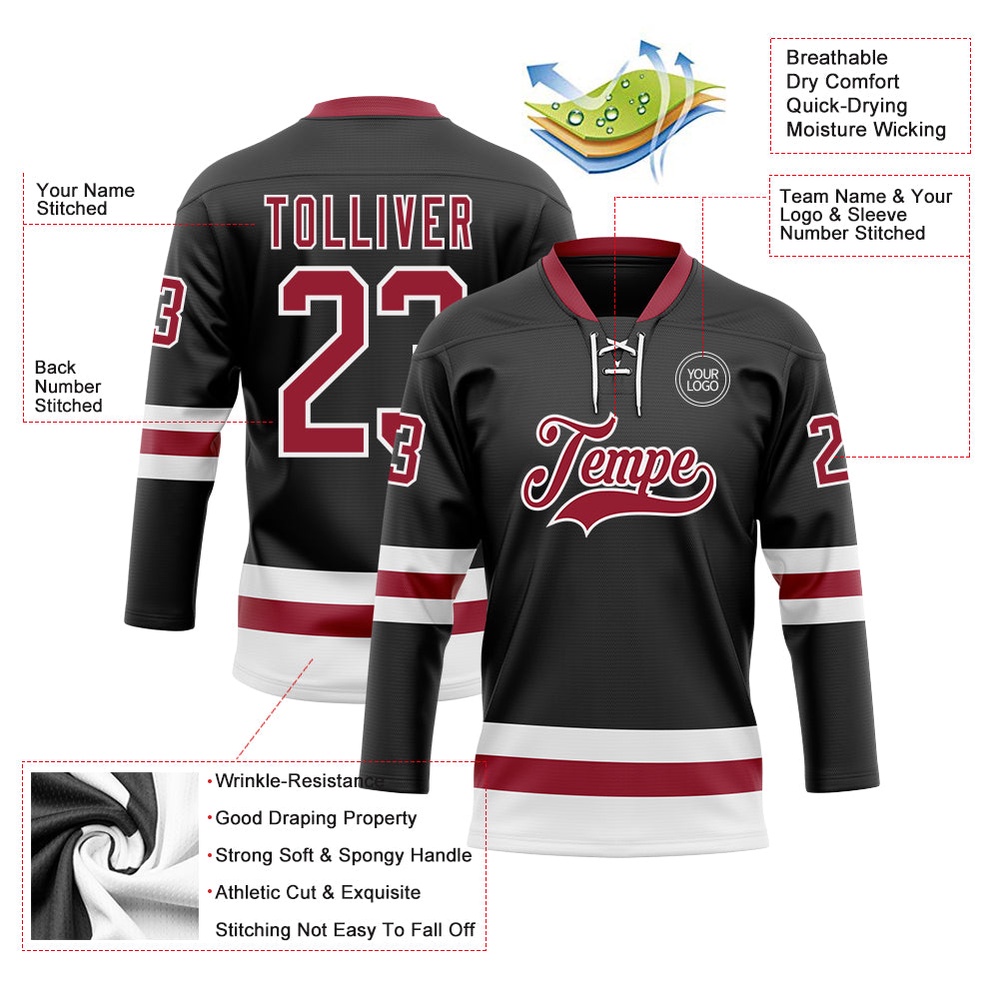Custom Black Cardinal White Hockey Lace Neck Jersey, New Hockey Jersey, Personali Sport Team Jersey Shirt