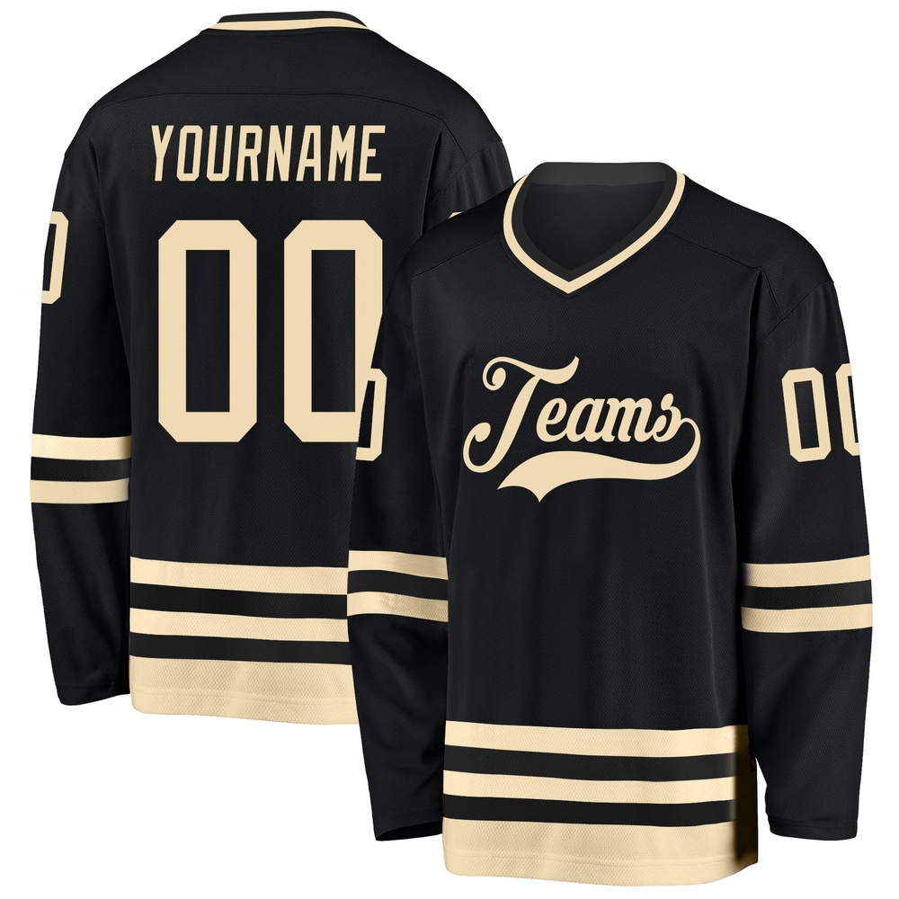 Custom Black Cream Hockey Jersey, New Hockey Jersey, Personali Sport Team Jersey Shirt Custom Black Cream Hockey Jersey, New Hockey Jersey, Personali Sport Team Jersey Shirt