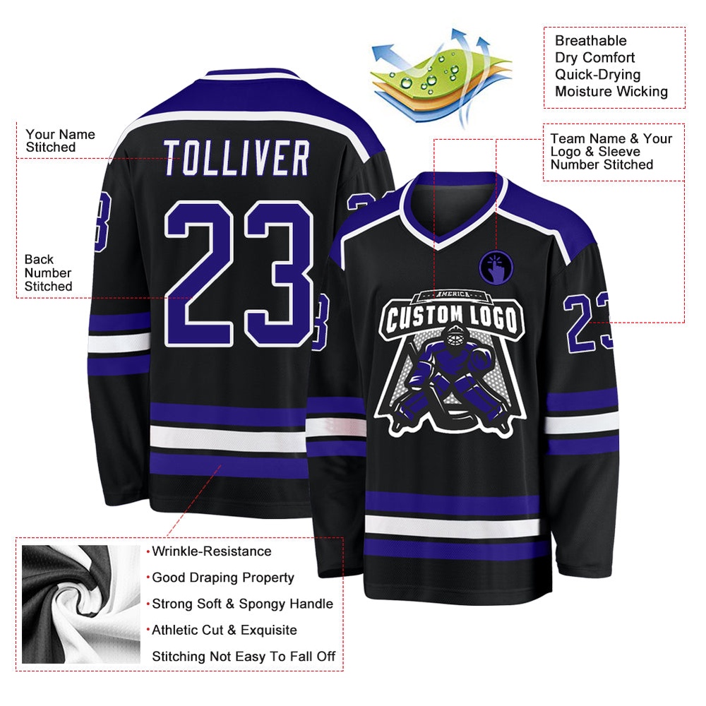 Custom Black Dark Purple White Hockey Jersey, New Hockey Jersey, Personali Sport Team Jersey Shirt Custom Black Dark Purple White Hockey Jersey, New Hockey Jersey, Personali Sport Team Jersey Shirt