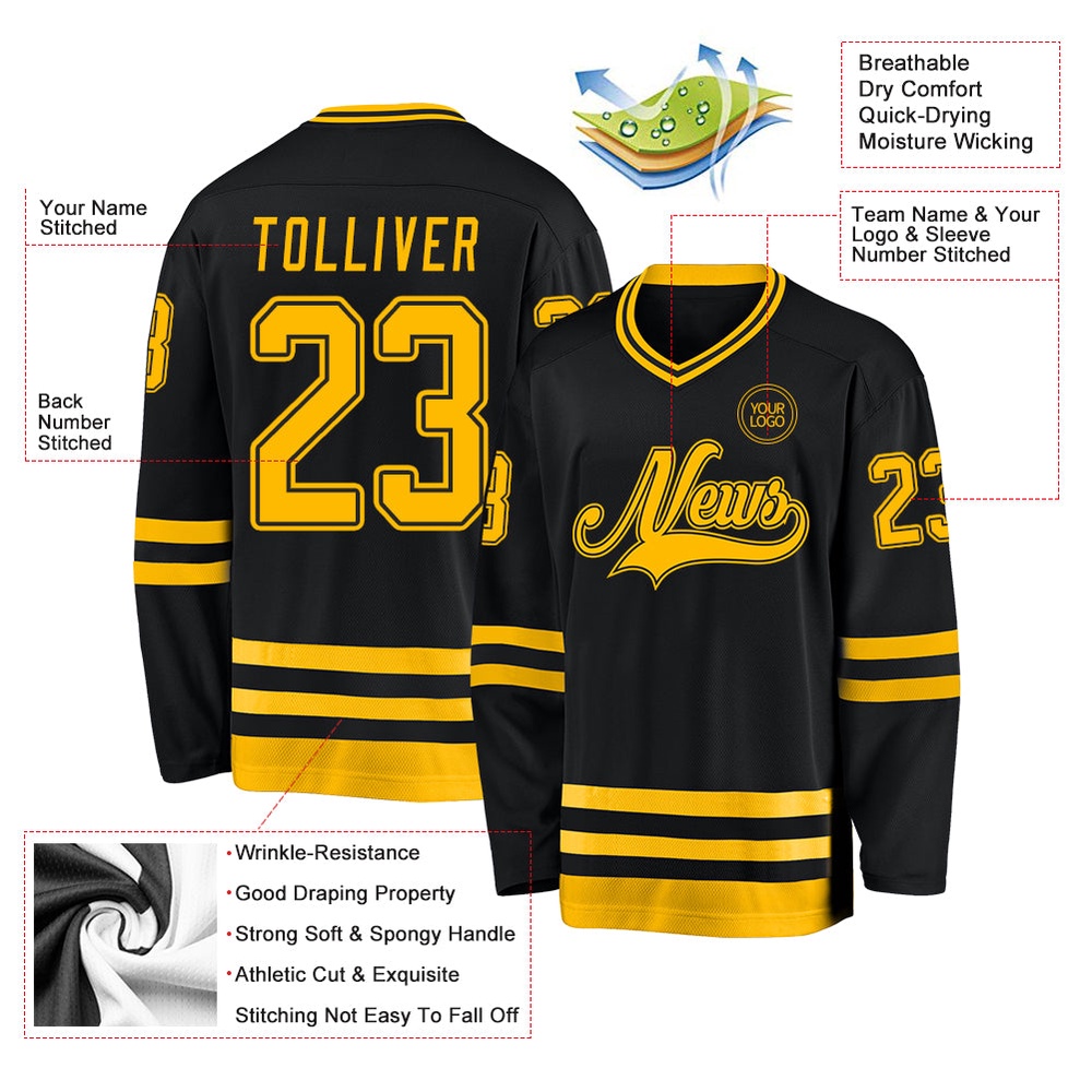 Custom Black Gold Hockey Jersey, New Hockey Jersey, Personali Sport Team Jersey Shirt