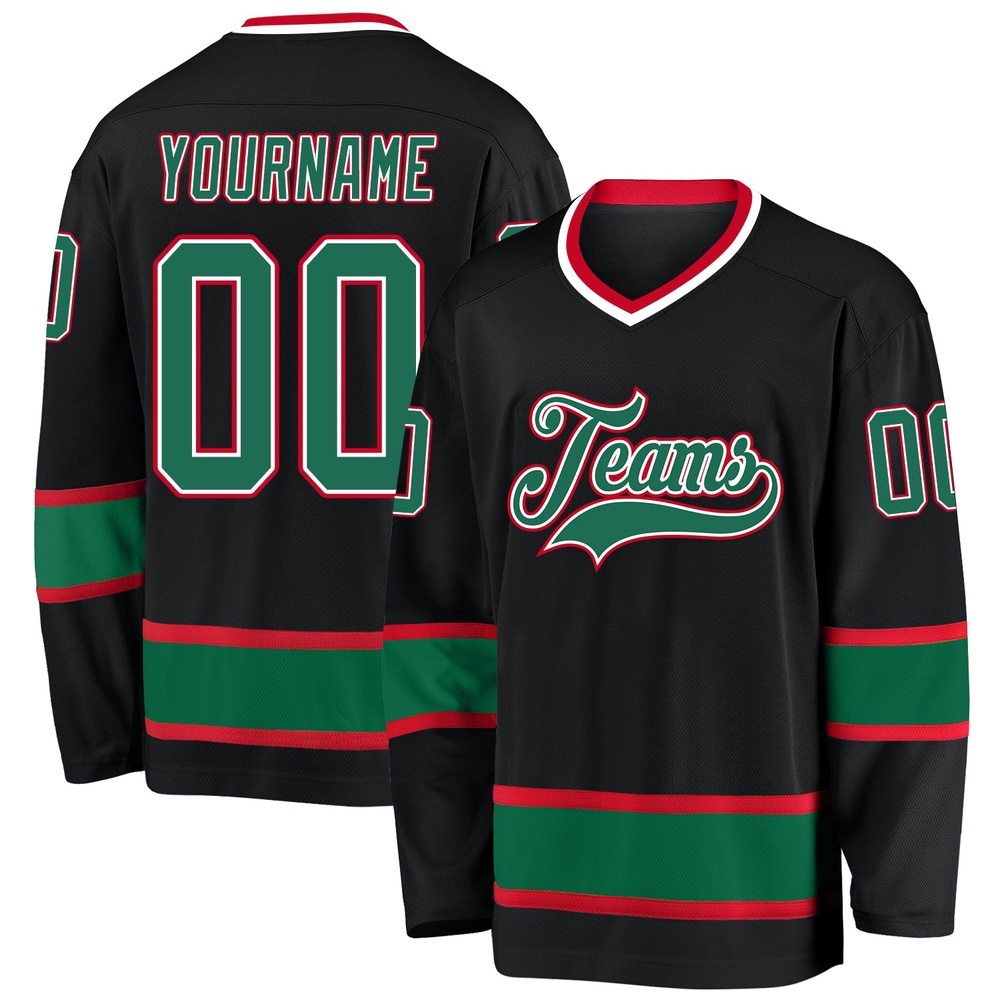 Custom Black Kelly Green Red Hockey Jersey, New Hockey Jersey, Personali Sport Team Jersey Shirt