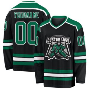 Custom Black Kelly Green White Hockey Jersey,…