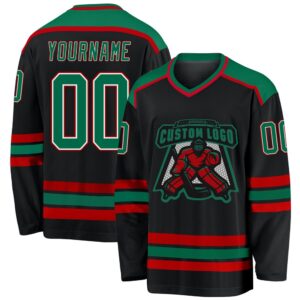 Custom Black Kelly Green White Red Hockey…