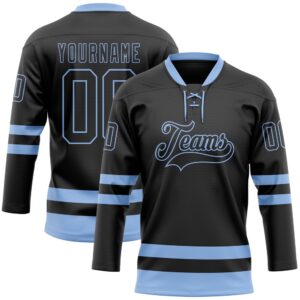Custom Black Light Blue Hockey Lace Neck…