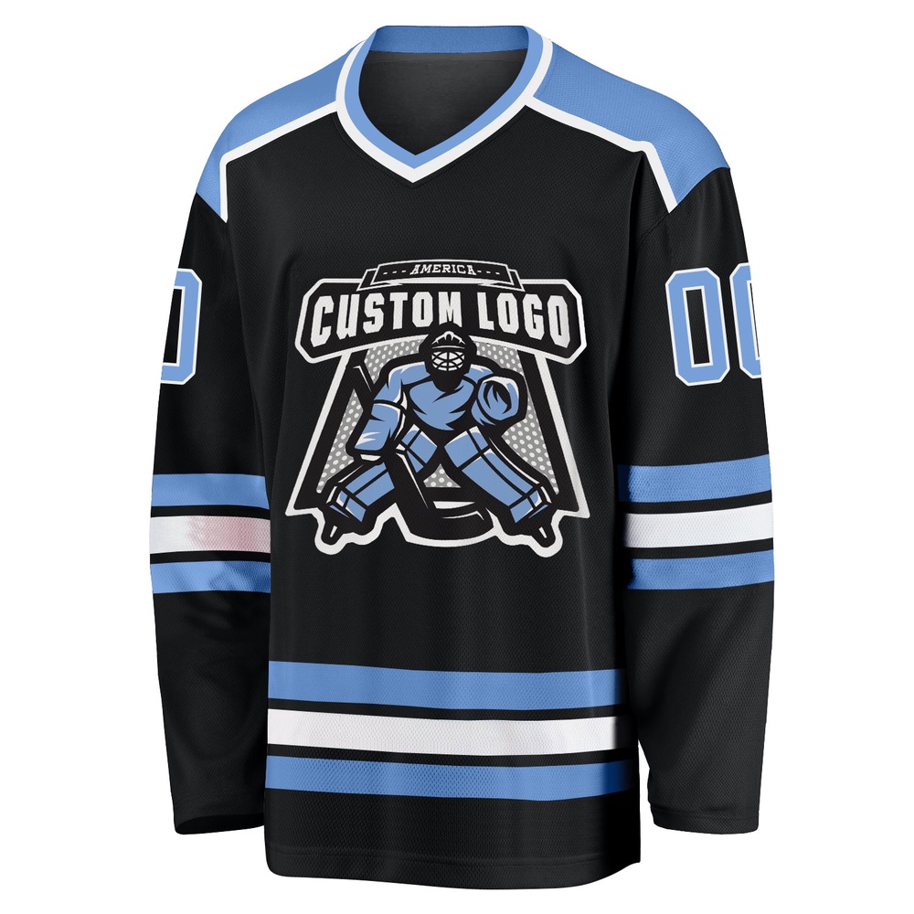 Custom Black Light Blue White Hockey Jersey, New Hockey Jersey, Personali Sport Team Jersey Shirt