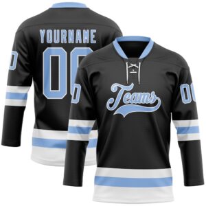 Custom Black Light Blue White Hockey Lace…