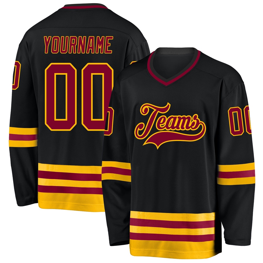 Custom Black Maroon Gold Hockey Jersey, New Hockey Jersey, Personali Sport Team Jersey Shirt