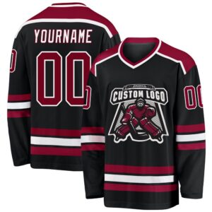 Custom Black Maroon White Hockey Jersey, New…