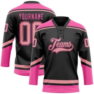 Custom Black Medium Pink Pink Hockey Lace…