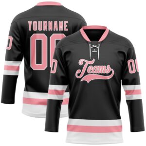 Custom Black Medium Pink White Hockey Lace…