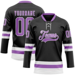 Custom Black Medium Purple White Hockey Lace…